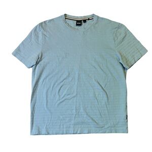 Boss mens XL light blue stripe jacquard cotton crewneck short sleeve t-shirt EUC